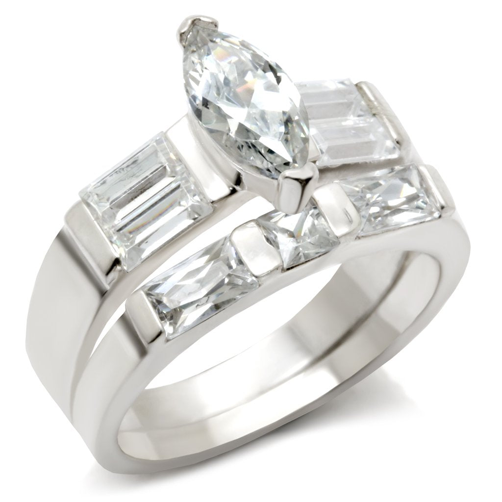 JCE911 High-Polished 925 Sterling Silver Ring with AAA Grade CZ  in Clear