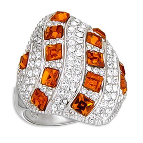 JCE307 Rhodium Brass Ring with Top Grade Crystal  in Topaz