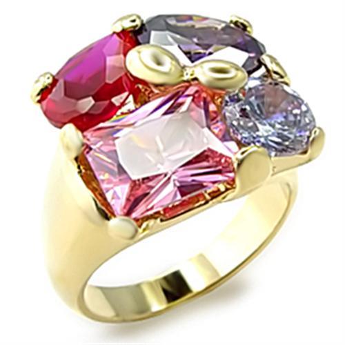 JCE013 Gold Brass Ring with AAA Grade CZ  in Multi Color