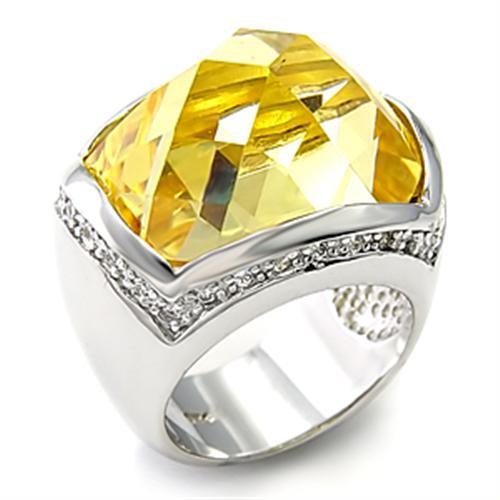 JCE154 Rhodium 925 Sterling Silver Ring with AAA Grade CZ  in Citrine Yellow