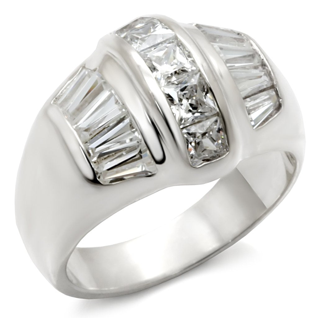 JCE159 Rhodium 925 Sterling Silver Ring with AAA Grade CZ  in Clear
