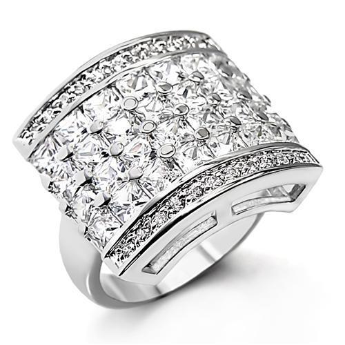 JCE174 High-Polished 925 Sterling Silver Ring with AAA Grade CZ  in Clear
