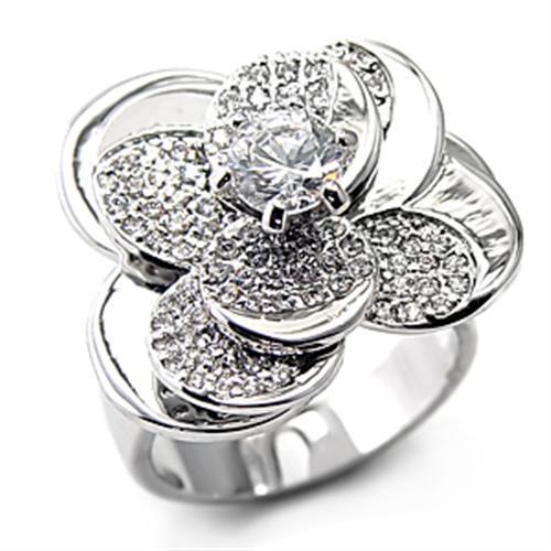 JCE184 Rhodium 925 Sterling Silver Ring with AAA Grade CZ  in Clear