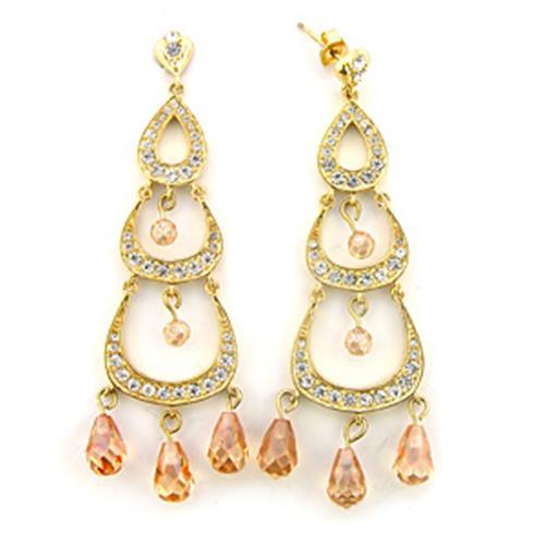 JCE372 Gold 925 Sterling Silver Earrings with AAA Grade CZ  in Champagne-Default Title