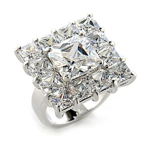 JCE215 Rhodium Brass Ring with AAA Grade CZ  in Clear