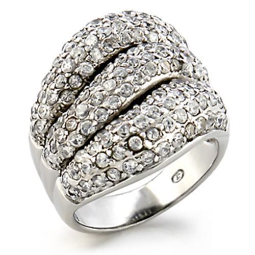 JCE123 Rhodium Brass Ring with AAA Grade CZ  in Clear
