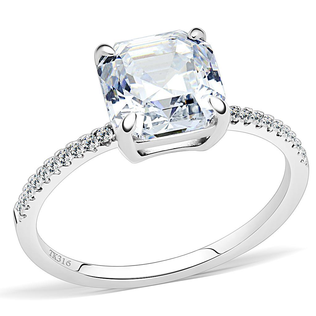 JCE008 High polished (no plating) Stainless Steel Ring with Cubic  in Clear