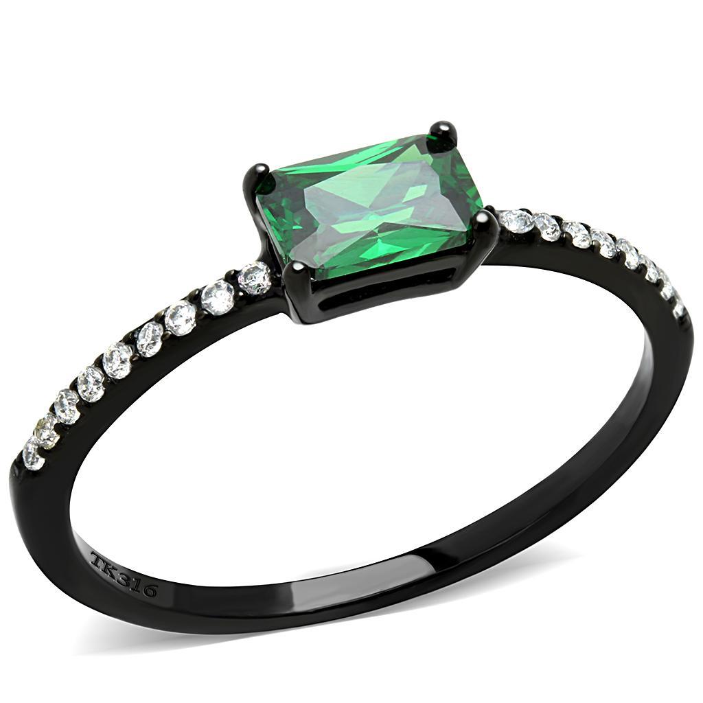 JCE010 IP Black(Ion Plating) Stainless Steel Ring with AAA Grade CZ  in Emerald