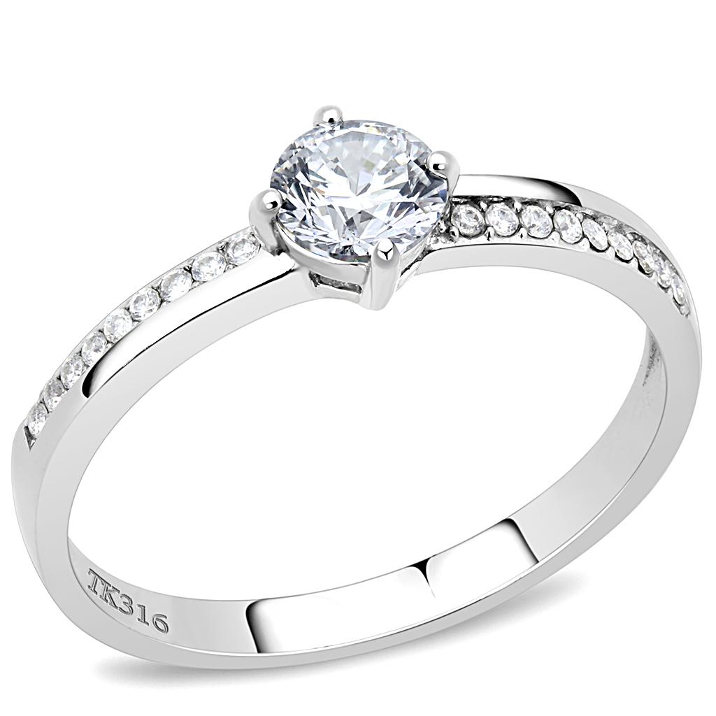 JCE2025 High polished (no plating) Stainless Steel Ring with AAA Grade CZ  in Clear