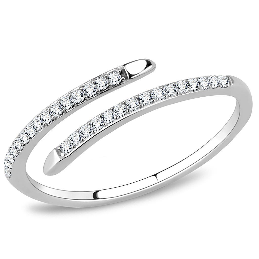 JCE044 High polished (no plating) Stainless Steel Ring with AAA Grade CZ  in Clear