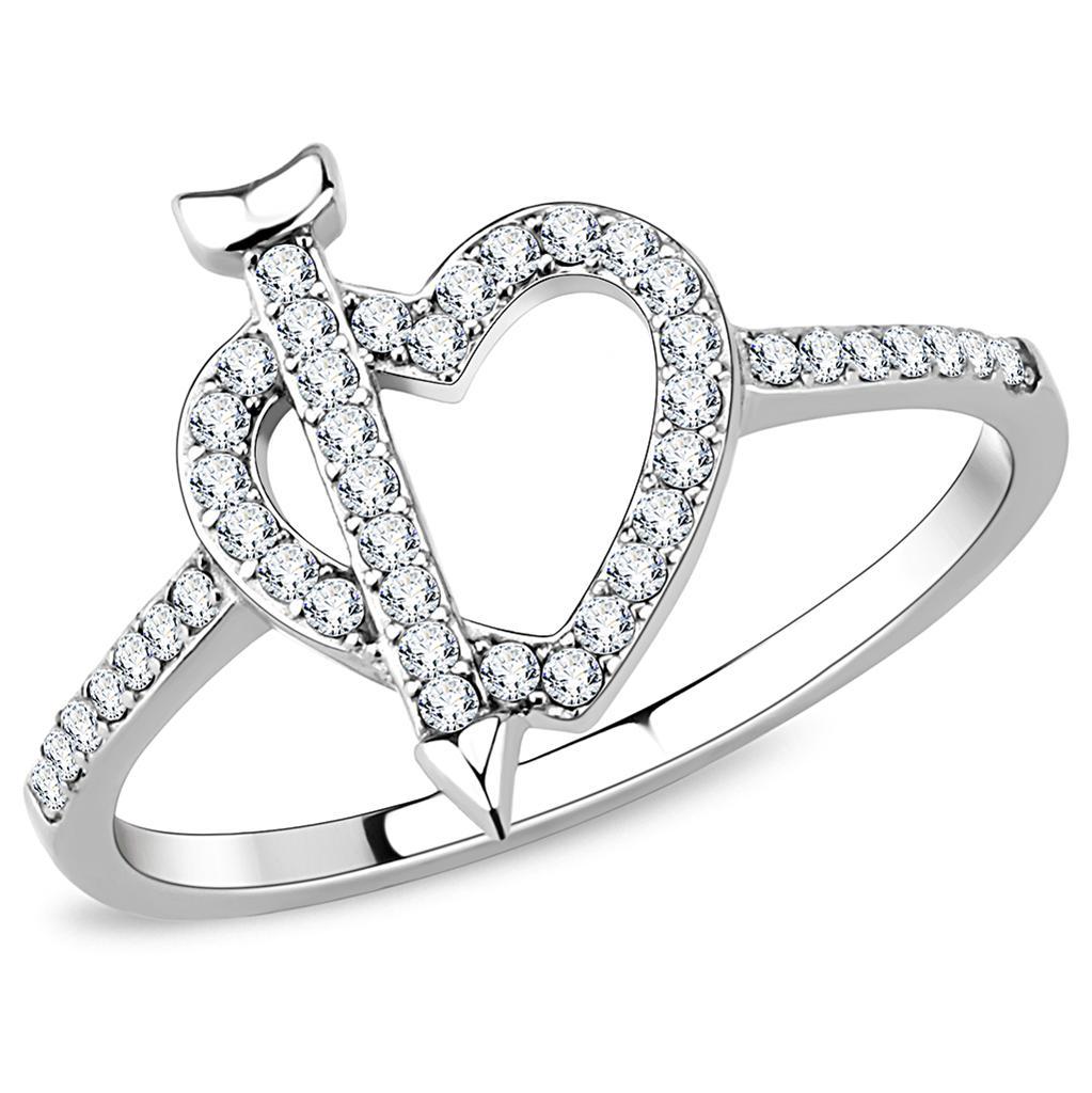 JCE052 High polished (no plating) Stainless Steel Ring with AAA Grade CZ  in Clear