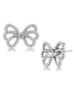 JCE067 High polished (no plating) Stainless Steel Earrings with AAA Grade CZ  in Clear