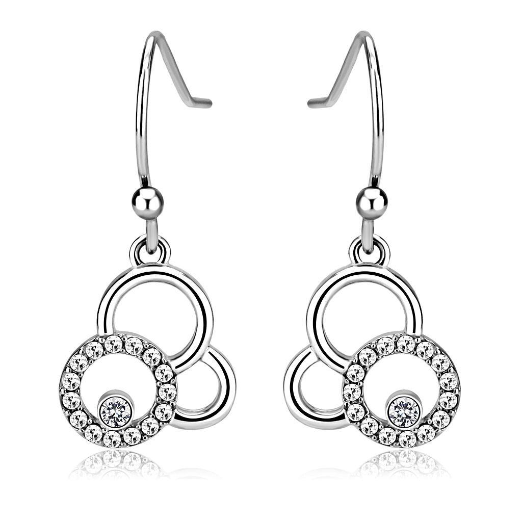 JCE215 High polished (no plating) Stainless Steel Earrings with AAA Grade CZ  in Clear