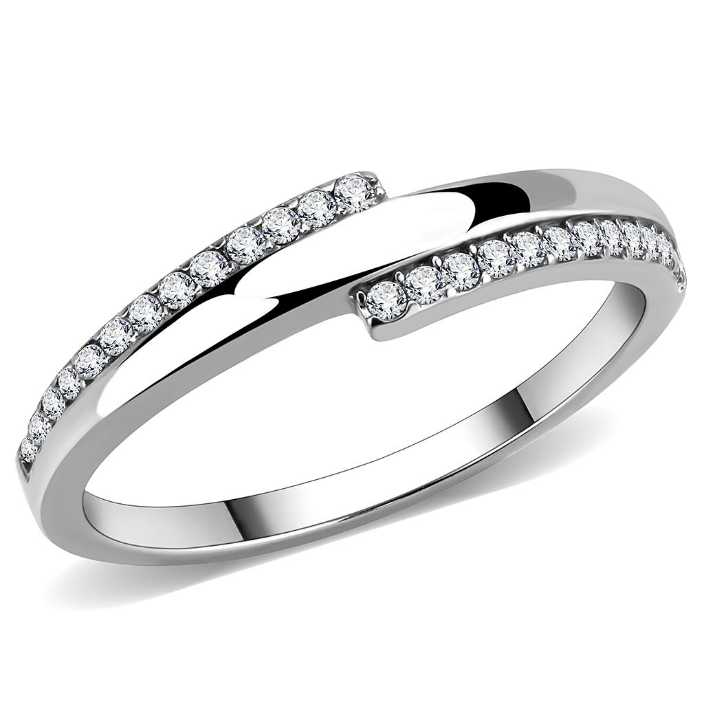 JCE234 High polished (no plating) Stainless Steel Ring with AAA Grade CZ  in Clear