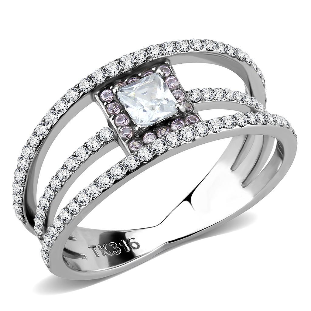 JCE257 High polished (no plating) Stainless Steel Ring with AAA Grade CZ  in Clear