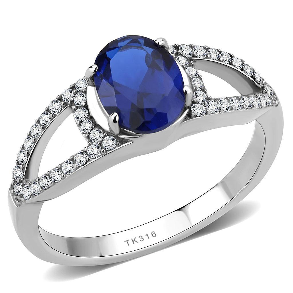 JCE306 No Plating Stainless Steel Ring with Synthetic Spinel in London Blue