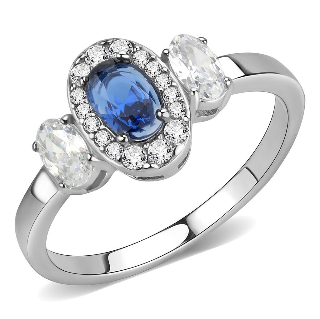 JCE337 No Plating Stainless Steel Ring with Synthetic Spinel in London Blue