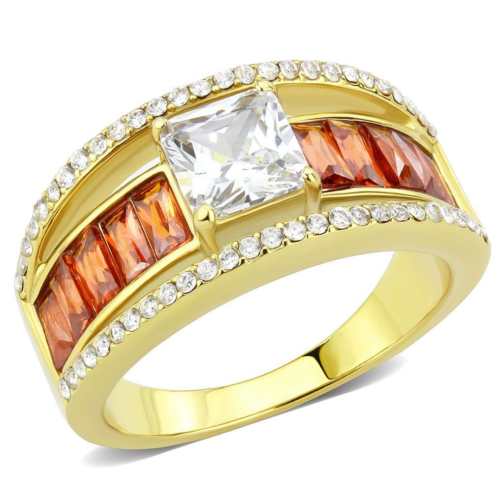 JCE360 IP Gold(Ion Plating) Stainless Steel Ring with AAA Grade CZ  in Garnet