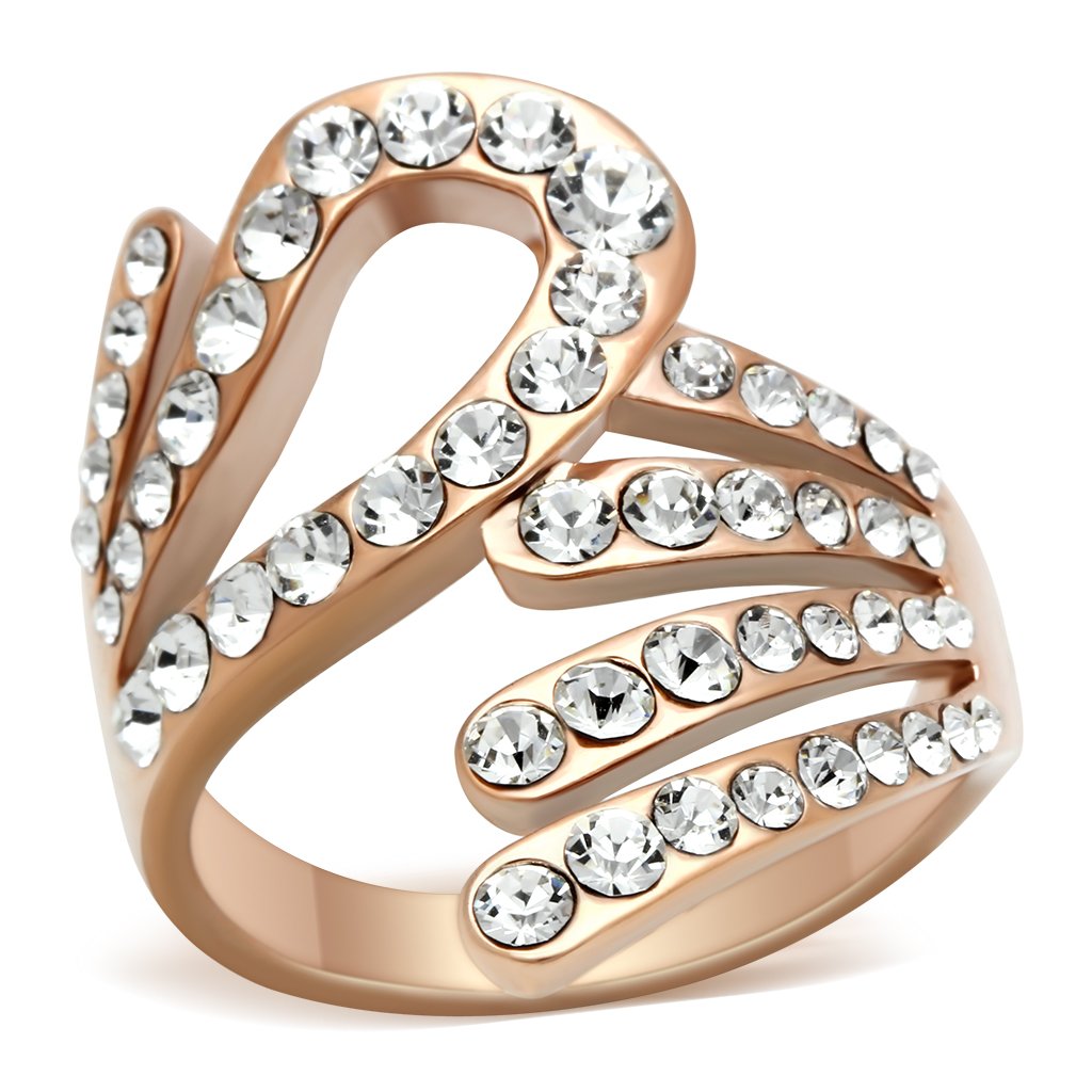 JCE149 IP Rose Gold(Ion Plating) Brass Ring with Top Grade Crystal  in Clear