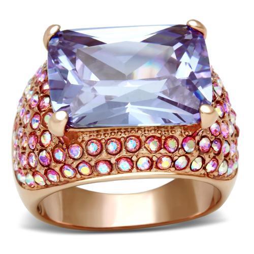 JCE230 IP Rose Gold(Ion Plating) Brass Ring with AAA Grade CZ  in Light Amethyst