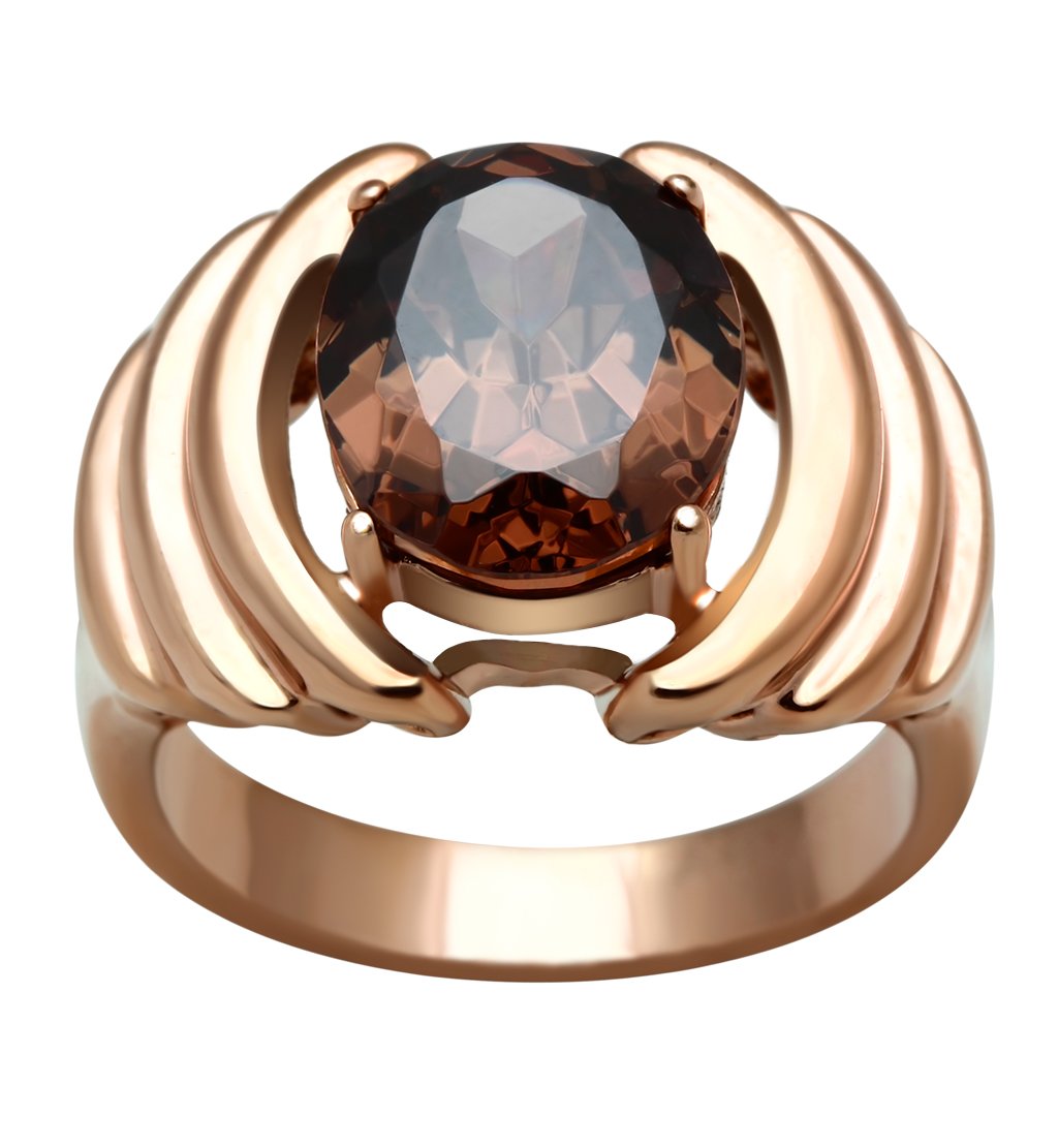 JCE242 IP Rose Gold(Ion Plating) Brass Ring with AAA Grade CZ  in Brown