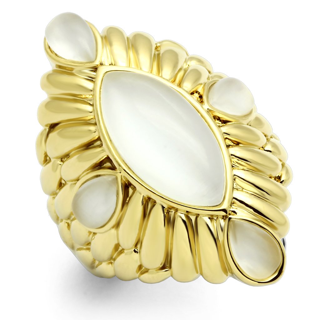 JCE294 IP Gold(Ion Plating) Brass Ring with Synthetic Cat Eye in White
