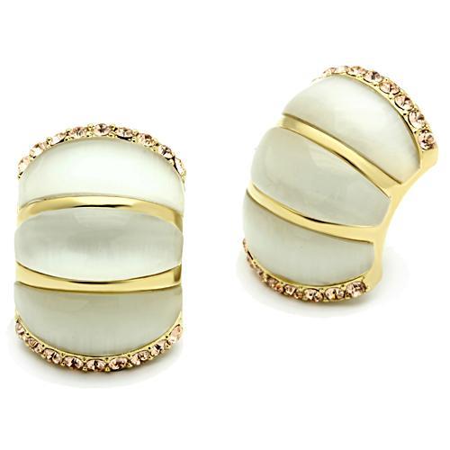 JCE339 IP Gold(Ion Plating) Brass Earrings with Synthetic Cat Eye in White