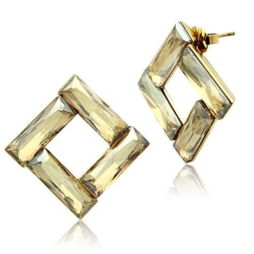 JCE344 IP Gold(Ion Plating) Brass Earrings with Top Grade Crystal  in Topaz