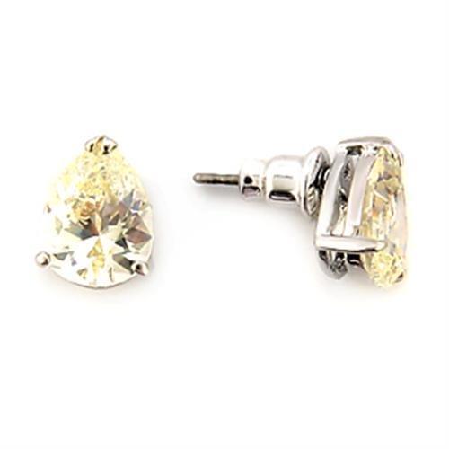 JCE052 Rhodium Brass Earrings with AAA Grade CZ  in Citrine Yellow-Default Title