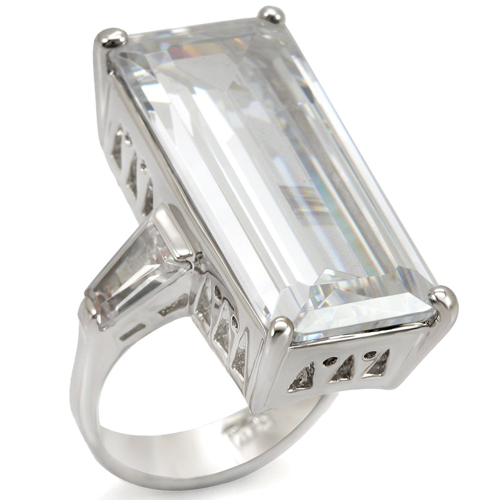 JCE1429 Rhodium Brass Ring with AAA Grade CZ  in Clear