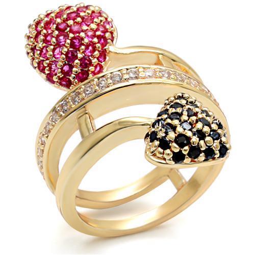 JCE1490 Imitation Gold Brass Ring with Synthetic Garnet in Ruby