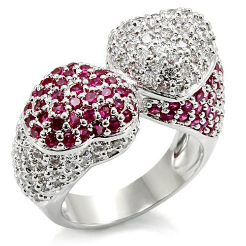 JCE1493 Rhodium Brass Ring with Synthetic Garnet in Ruby