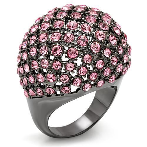 JCE1615 TIN Cobalt Black Brass Ring with Top Grade Crystal  in Light Rose