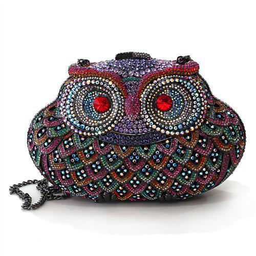 JCE2368 Ruthenium White Metal Clutch with Top Grade Crystal  in Multi Color