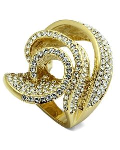 JCE2472 Gold Brass Ring with Top Grade Crystal  in Light Smoked