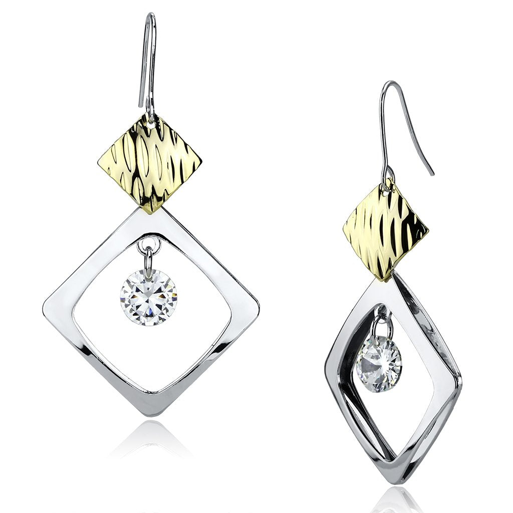 JCE2670 Gold+Rhodium Iron Earrings with AAA Grade CZ  in Clear