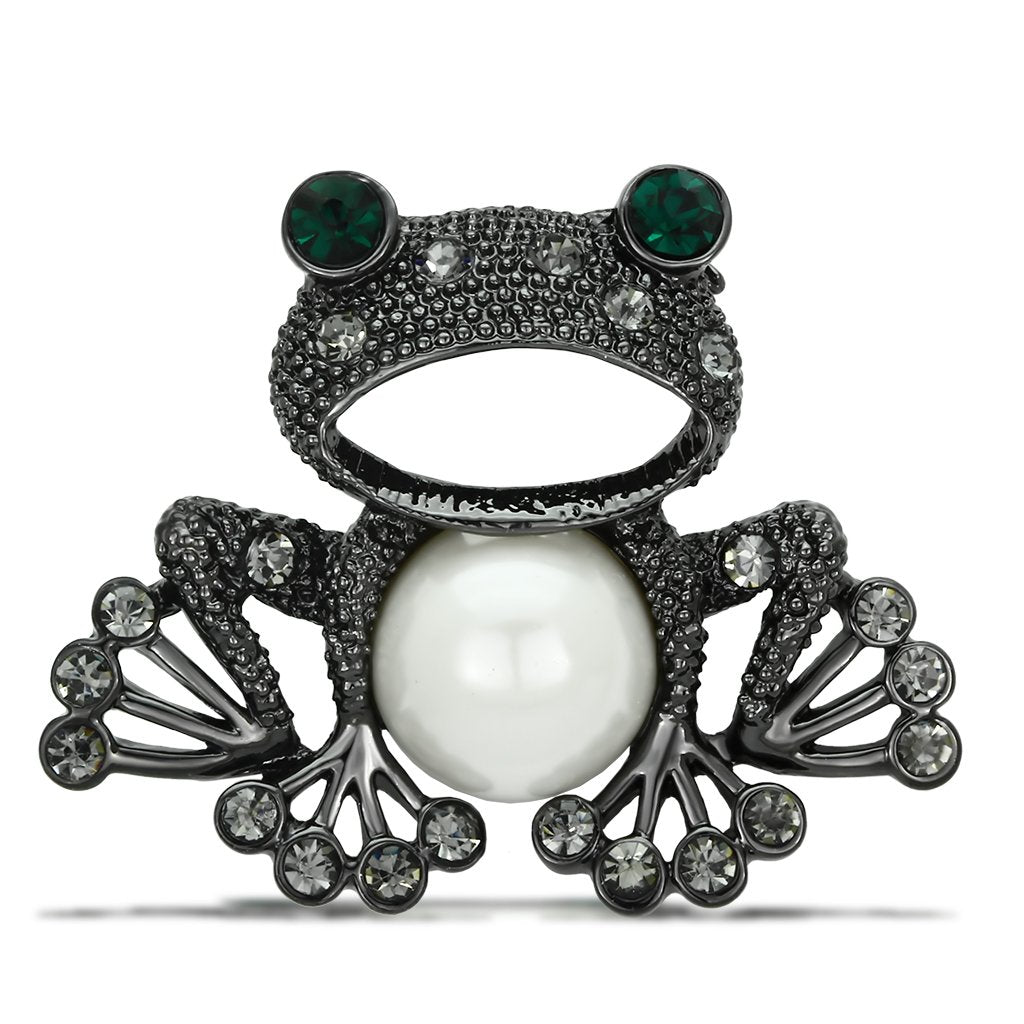 JCE2845 Ruthenium White Metal Brooches with Synthetic Pearl in White