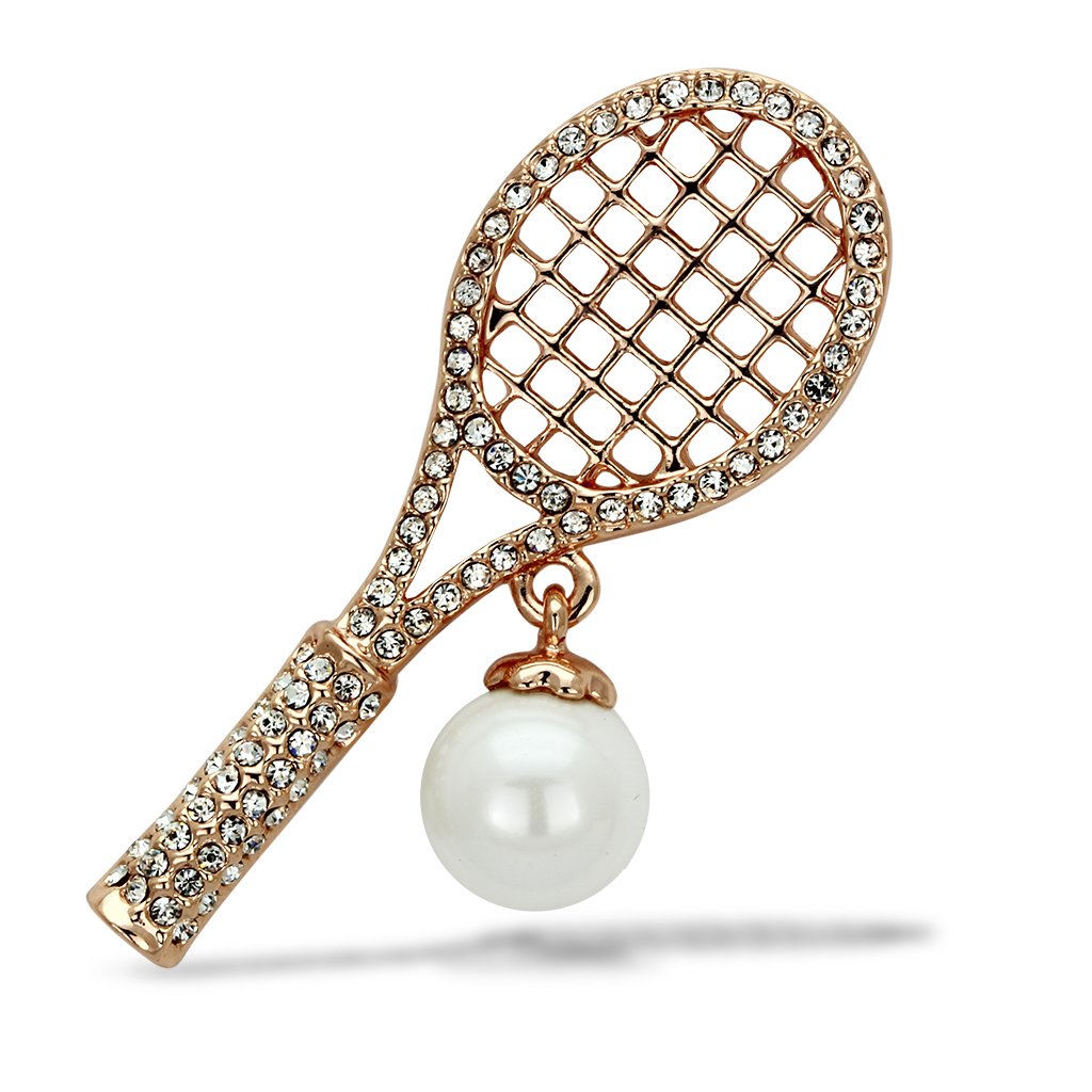 JCE2930 Flash Rose Gold White Metal Brooches with Synthetic Pearl in White