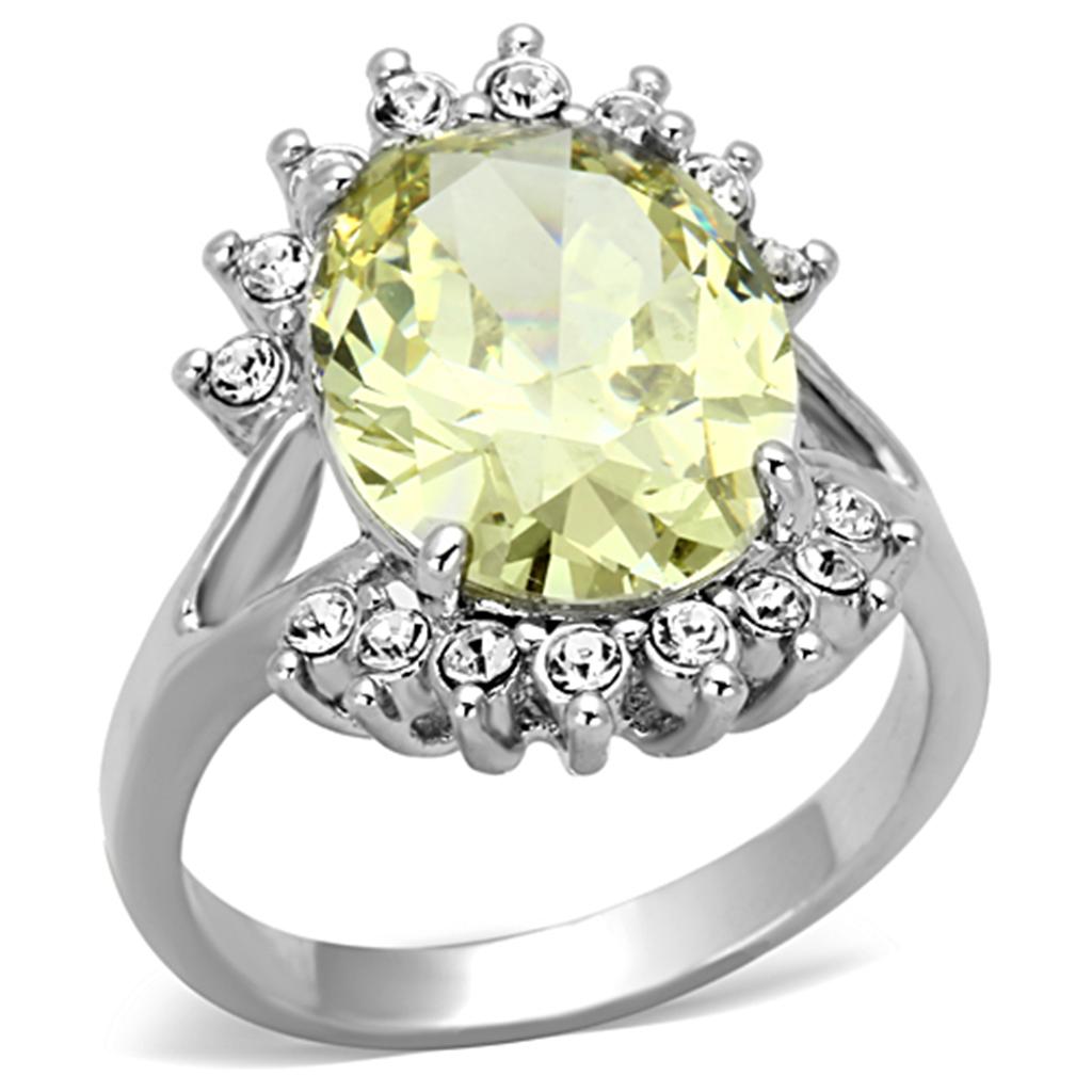 JCE2943 Rhodium Brass Ring with AAA Grade CZ  in Apple Green color