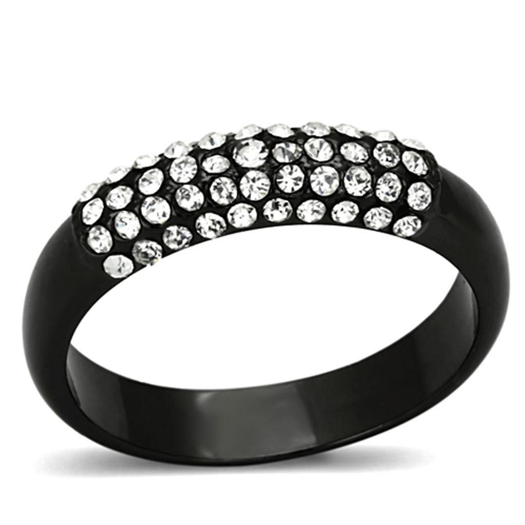 JCE3068 TIN Cobalt Black Brass Ring with Top Grade Crystal  in Clear