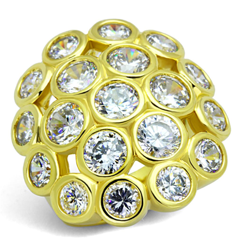 JCE3250 Gold Brass Ring with AAA Grade CZ  in Clear