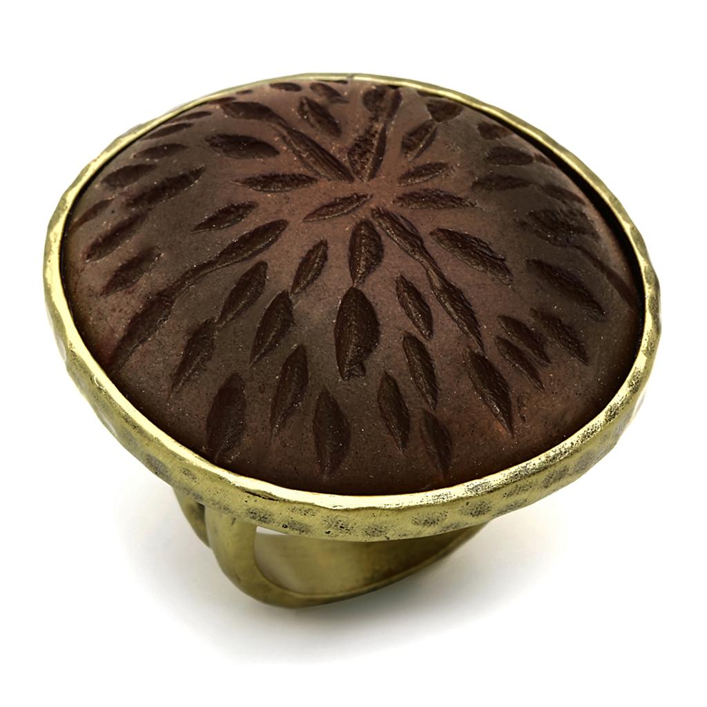 JCE3602 Antique Copper Brass Ring with Synthetic Synthetic Stone in Gray