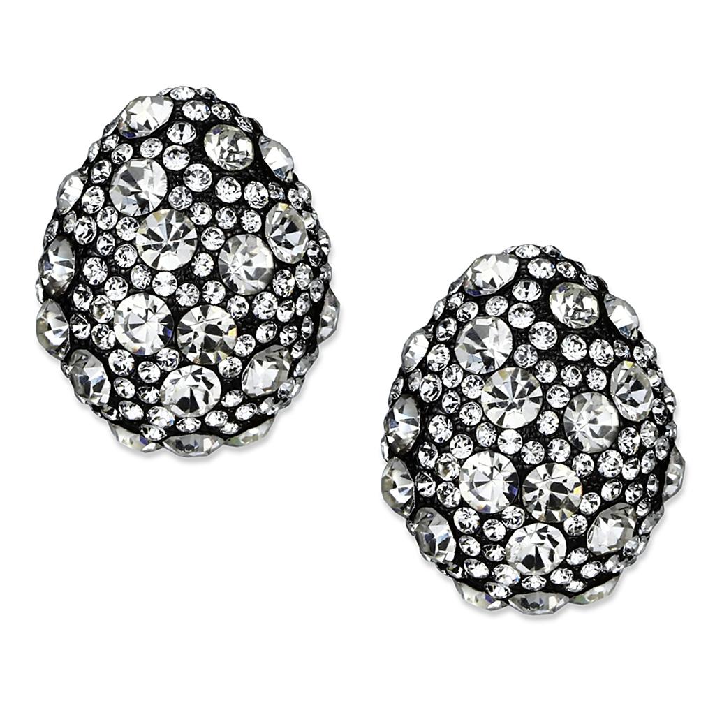 JCE3700 TIN Cobalt Black Brass Earrings with Top Grade Crystal  in Clear
