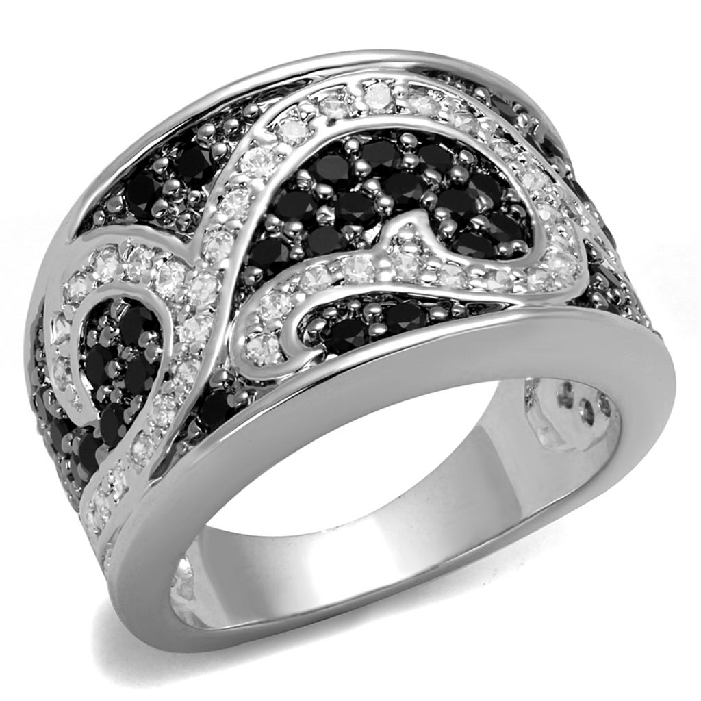JCE3739 Rhodium + Ruthenium Brass Ring with AAA Grade CZ  in Black Diamond
