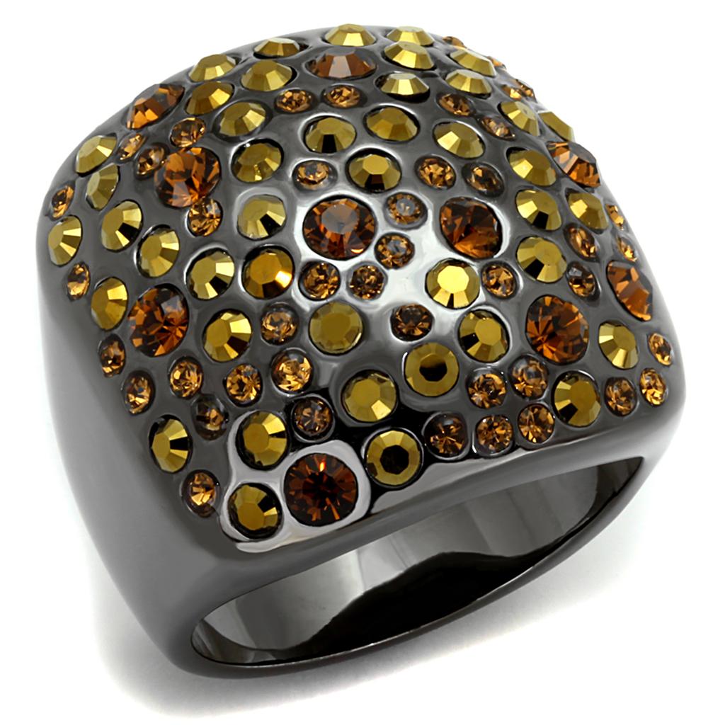 JCE3909 TIN Cobalt Black Brass Ring with Top Grade Crystal  in Multi Color