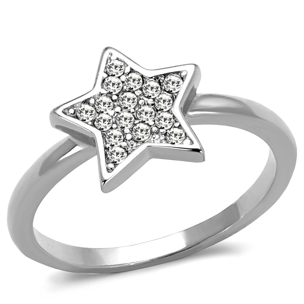 JCE3980 Rhodium Brass Ring with Top Grade Crystal  in Clear