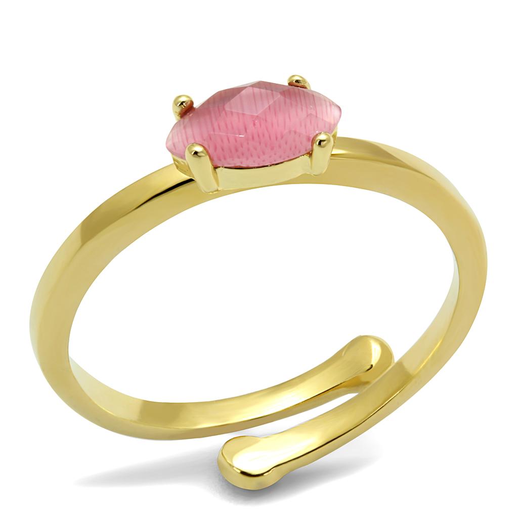 JCE4069 Flash Gold Brass Ring with Synthetic Cat Eye in Rose