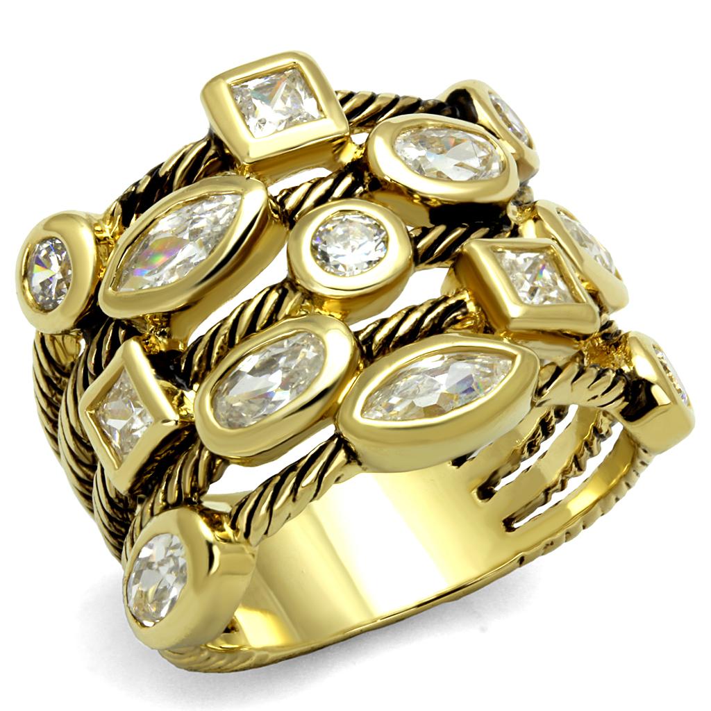 JCE4096 Gold Brass Ring with AAA Grade CZ  in Clear