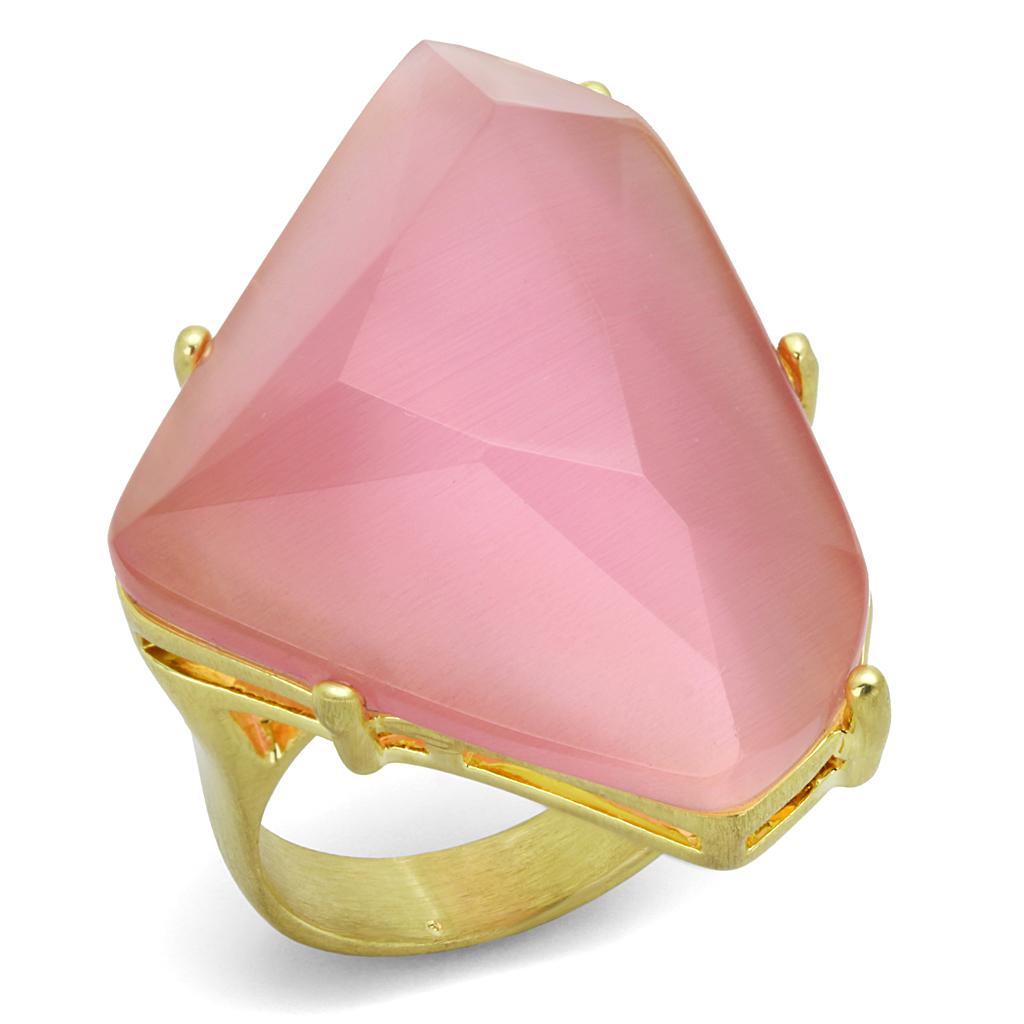 JCE4104 Gold & Brush Brass Ring with Synthetic Cat Eye in Rose