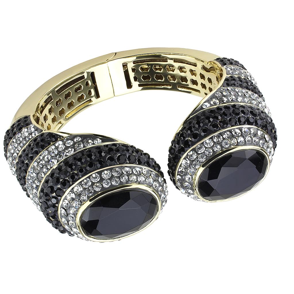 JCE4274 Gold Brass Bangle with Synthetic  in Jet